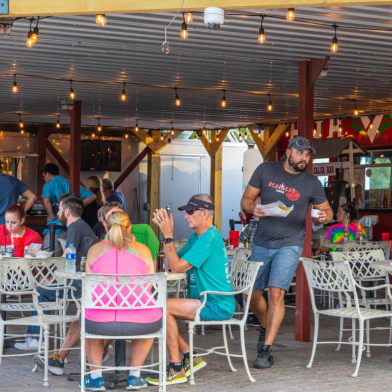 agavero seating with string lights